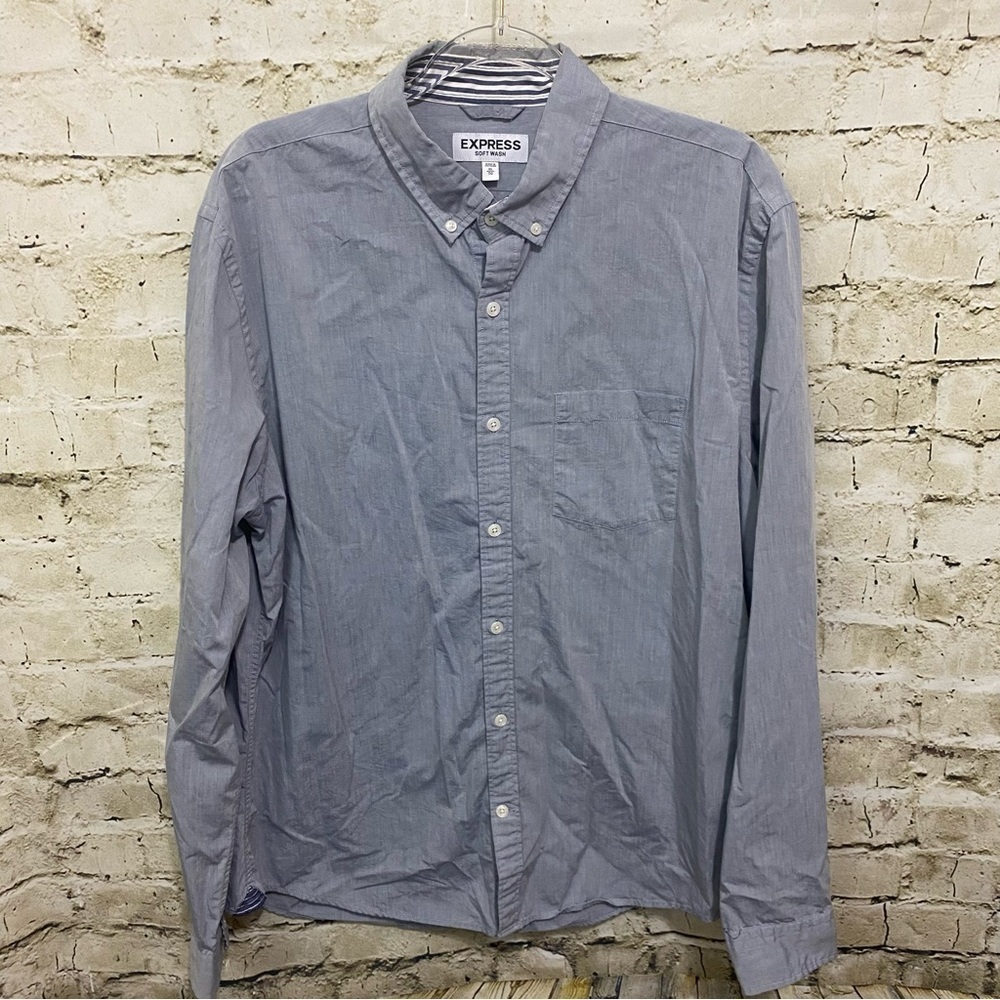 Express Gray Soft Wash Cotton Long Sleeve Button Down Shirt